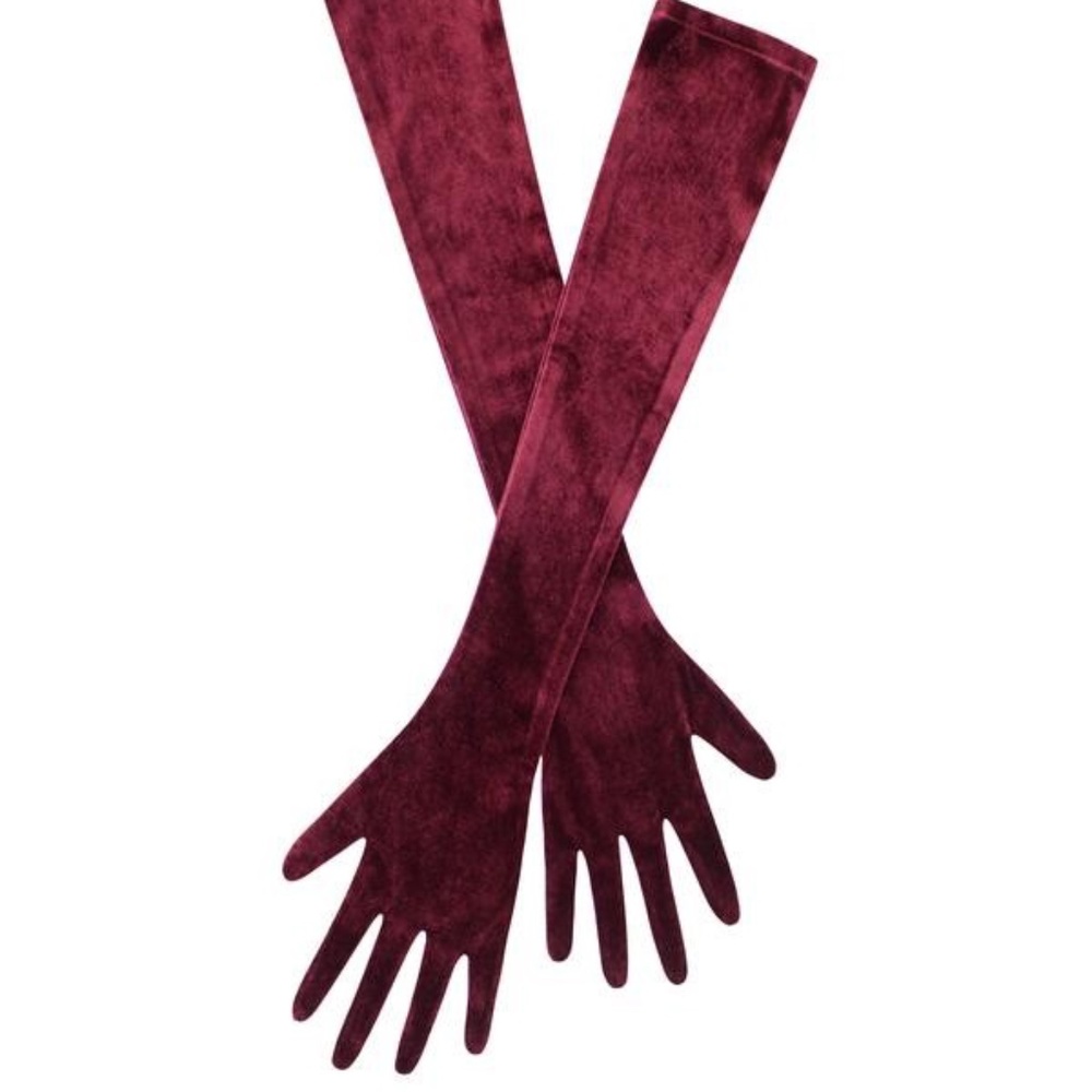 Burgundy Velvet Opera-length Gloves